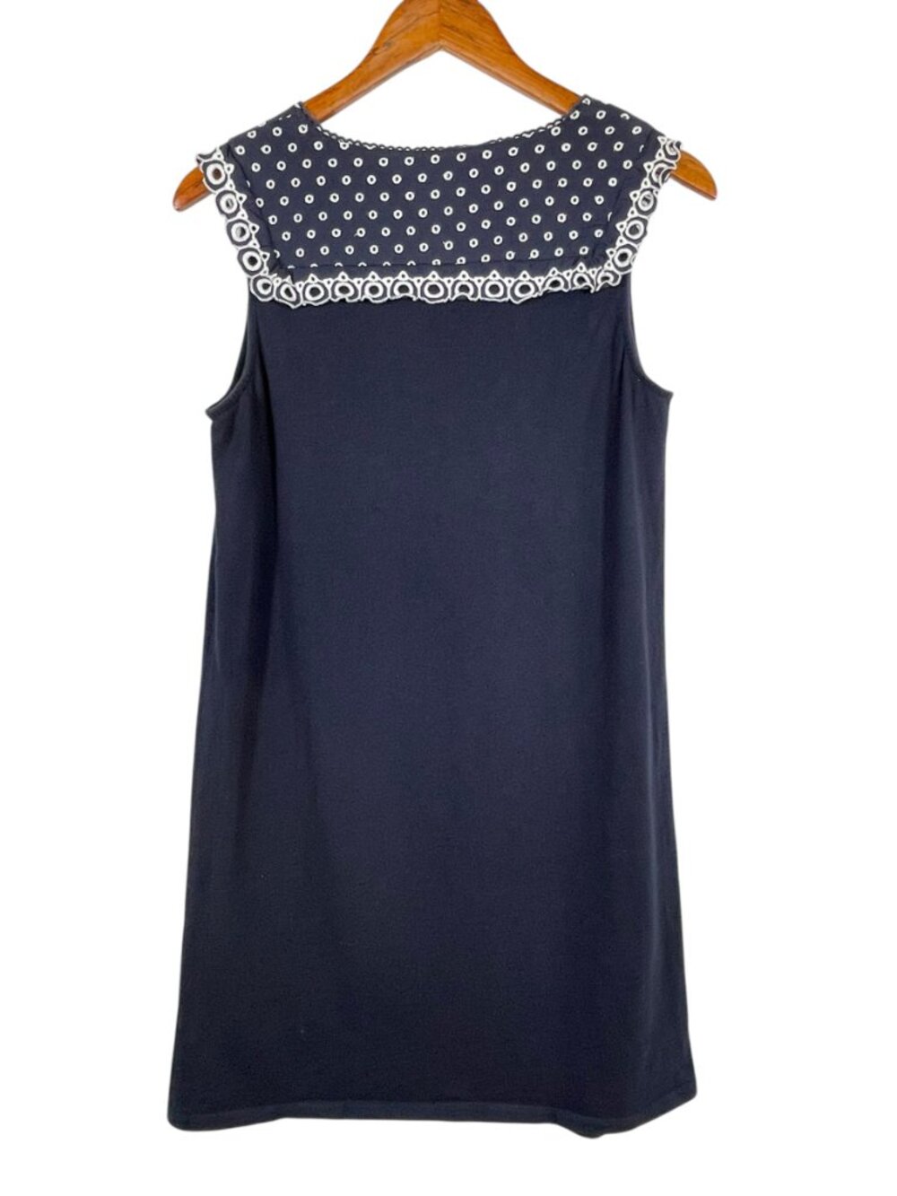 Boden Navy Embroidered Shift Dress Tassel Tie Cotton Blend US 8 - Picture 3 of 9